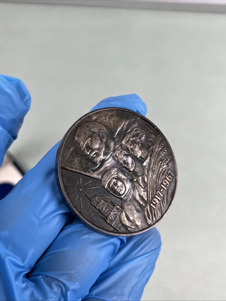 Russia 50th Anniversary Of Soviet Union 925 Sterling Silver Table Medal - Image 4 of 4