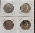 Lot of 4 Franklin Half Dollars 90% Silver lot#1