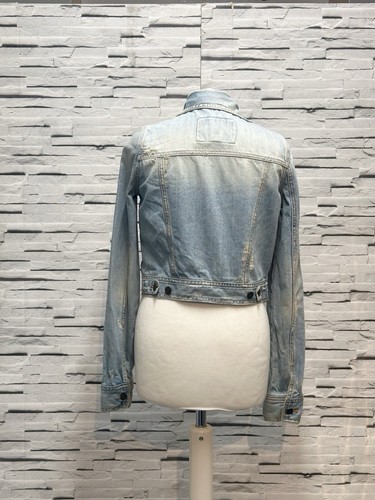 HOLLISTER Light Blue Distressed Cropped Denim Jacket Size M Pockets - Picture 4 of 11
