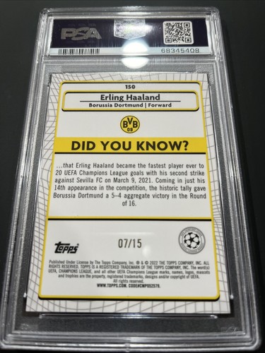 2020-21 Topps Merlin ERLING HAALAND Viola Rifrattore SSP 07/15 PSA 9 🇳🇴⚽️🔥 - Foto 5 di 5