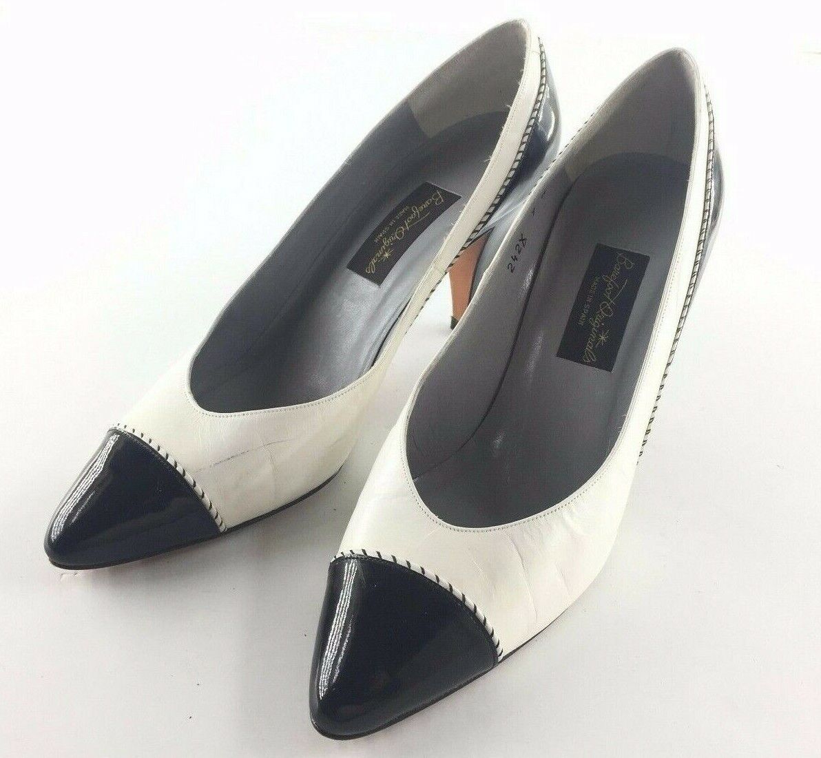 Barefoot Originals Vintage White/Black Leather High Heels (Size 9N ...