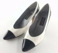 Barefoot Originals Vintage White/Black Leather High Heels Size 9N Spain