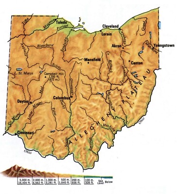 OHIO TOPOGRAPHY MAP GLOSSY POSTER PICTURE PHOTO PRINT BANNER 10296