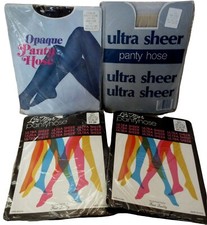 Vintage Pantyhose Nylon Stockings 4 Packages Navy Brown Off White Up to 160 lbs