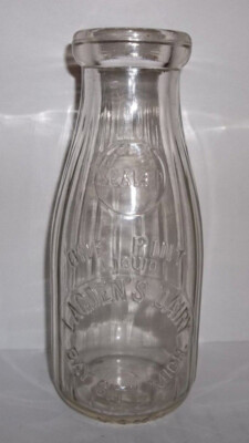 Lagden's Dairy Bay City MI Embossed Fully Ribbed Pint Milk Bottle
