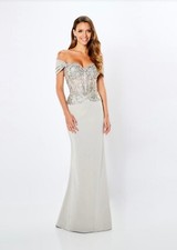 Silver corset dress womens beaded long formal wedding prom off the shoulder