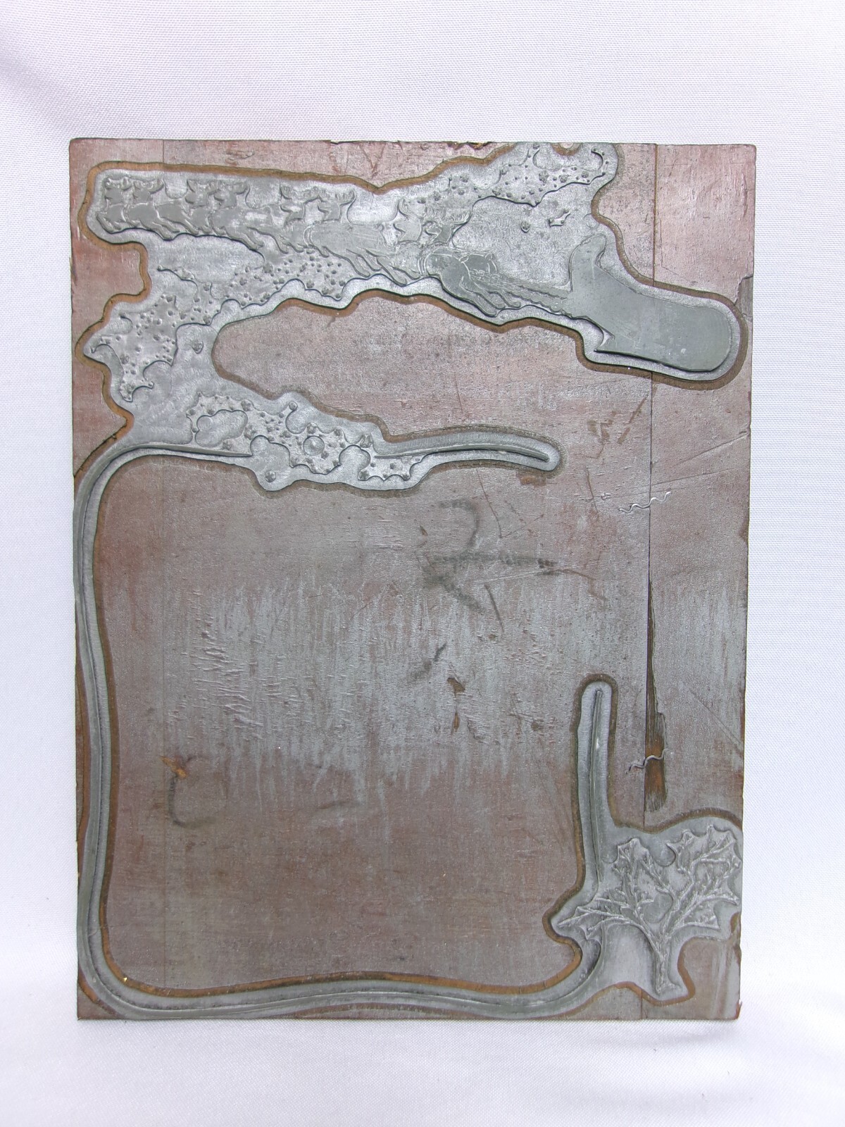 Lg 8 x 10 ½ Vintage Santa & Reindeer Christmas Wood & Metal Printers Block Stamp