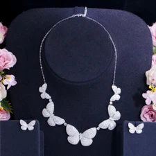 Charming Women Big Butterfly Micro Pave Wedding Necklace Earrings CZ Jewelry Set