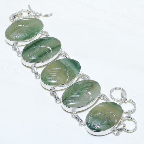 Geschnitzter Grün Aventurin Edelstein Silber Schmuck Big Armband 17.8-20.3cm