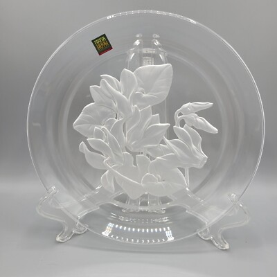 非売品deviseworks IGT cristal glass plate Hoya Clear Crystal Plate Signed T Yamamoto, Sweet Pea, Made In