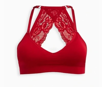 Torrid Red Lightly Lined Padded Razorback Lace Bralette Size