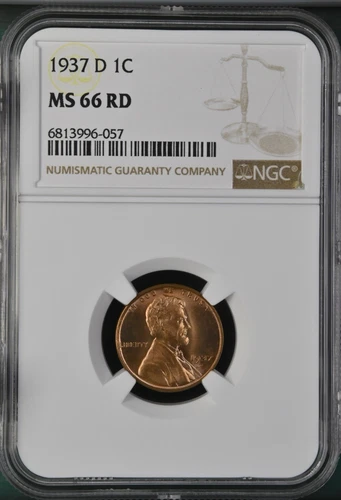 1937-D 1C RD Lincoln Wheat One Cent NGC MS66RD   6813996-057