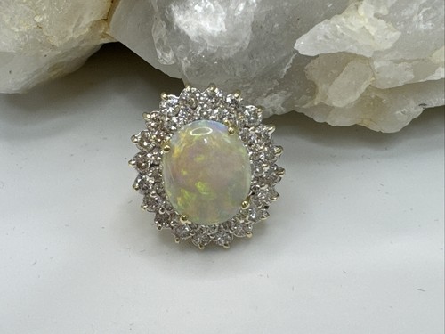 Oro amarillo de 14 quilates natural 4 quilates ópalo 1,5 TCW diamante doble halo 5,7 g AT524-101 - Imagen 11 de 18