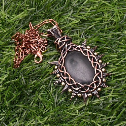 Natural Serpentine Gemstone Copper Wire Wrapped Handmade Jewelry Pendant 1.97" - Picture 3 of 11