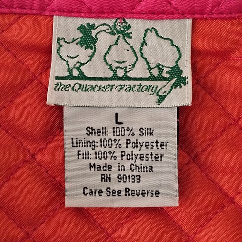 Quacker Factory Quilted Jacket Womens L Pink Rhinestone Silk Zip Up Long Sleeve - Picture 9 of 10