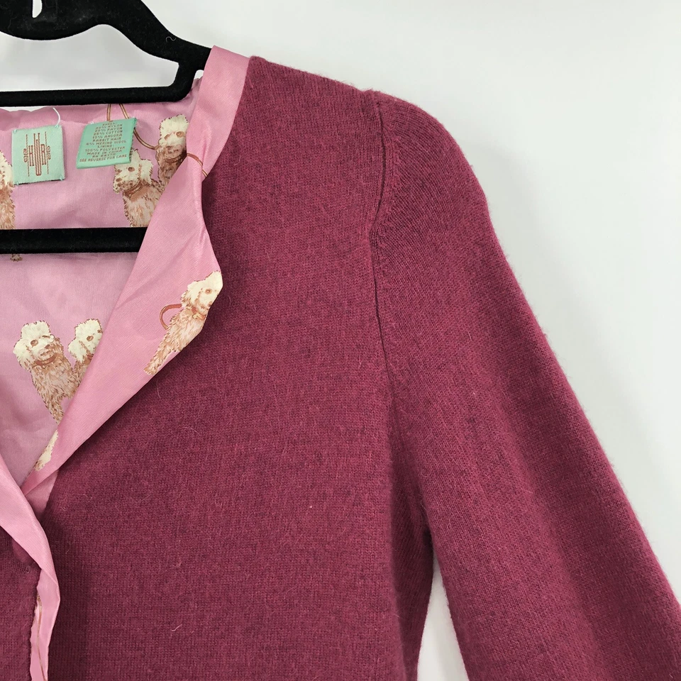 Cárdigan Blazer Anthropologie Monograma HWR Pequeño Estampado Perro Forrado Lana Angora Foto 4 de 4