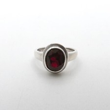 Sterling Silver Lab Created Ruby Ring Bezel Set July Birthstone