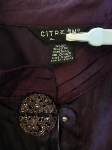 Citron SM Crush Silk Black Purple Artsy Asian Floral Duster Coat Zip Pockets M L - Picture 12 of 21
