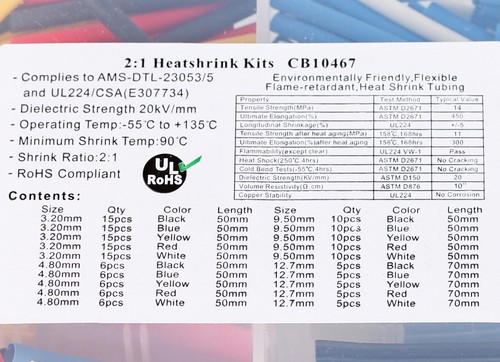 KIT TERMOCONTRAÍBLE 2:1 surtido: rojo, negro, azul, amarillo, blanco 3,2 mm-12,7 mm retráctil - Imagen 4 de 9