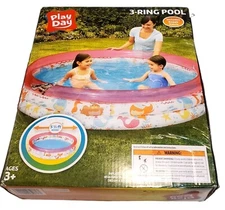 Pool Kids Outdoor Summer Play Day Round Inflatable 3-Ring 