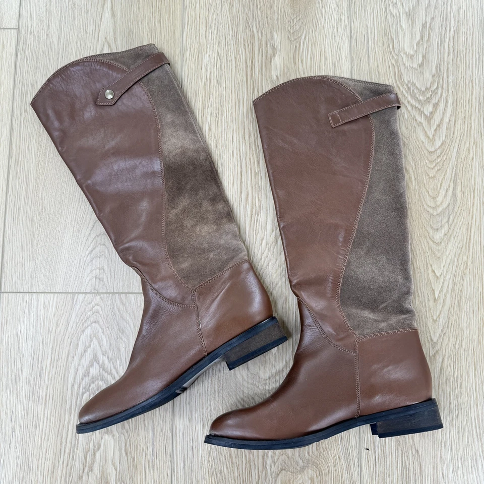 Botas de montar Sundance talla 38 marrón con panel de gamuza punta redonda hasta la rodilla Foto 2 de 4