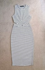 The Fifth Label Midi Dress Womens S Cutout Bodycon Stripe White Black Sleeveless
