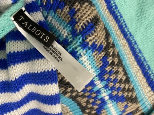 Talbots WINTER Scarf Fair Isle Stripe Sweater Knit Aqua Mint Blue Women’s - Picture 4 of 4