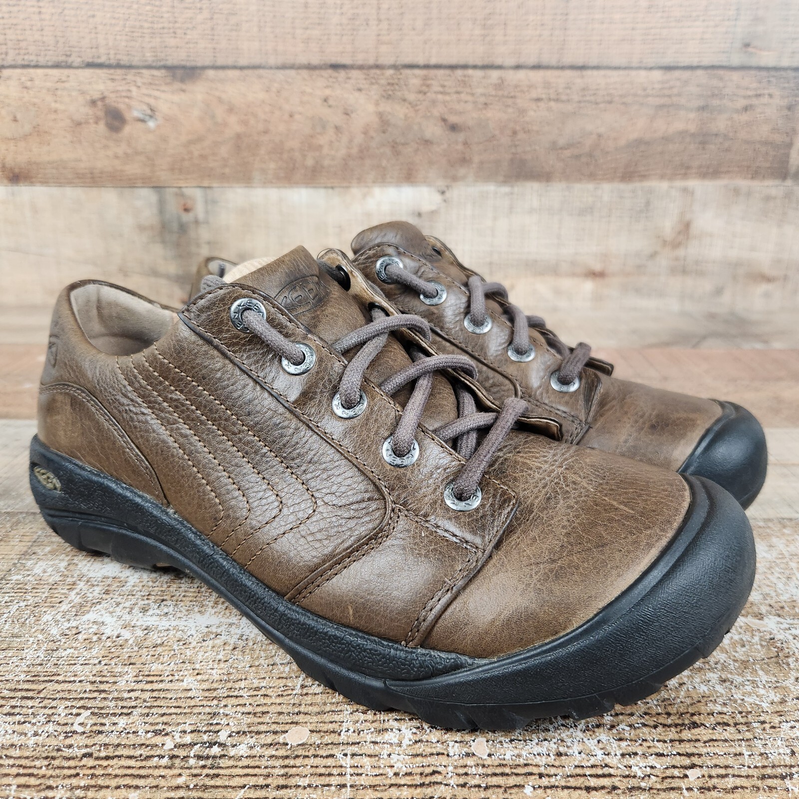 Scarpe Oxford Keen Alki da uomo taglia 9 5 M in pelle marrone comode basse escursionismo outdoor