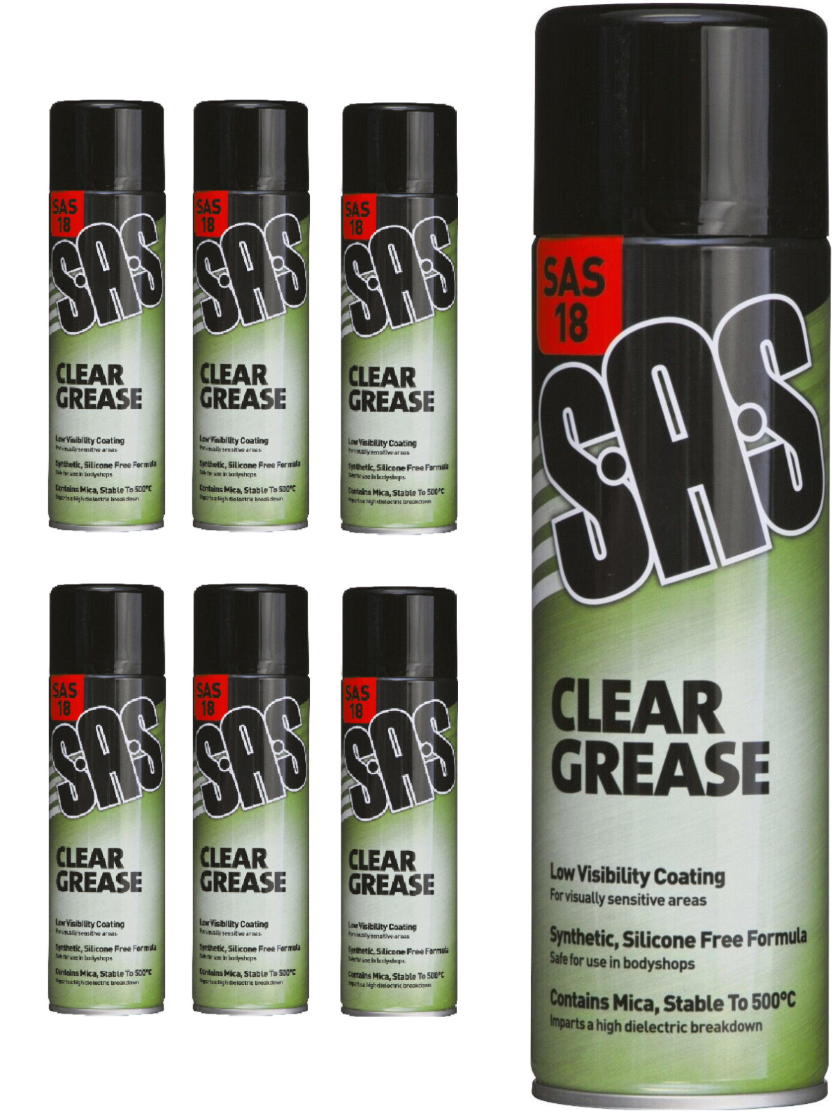 6 x SAS Clear Grease 500ml Spray Lube Lubricant Car Door Lock Window - SAS18