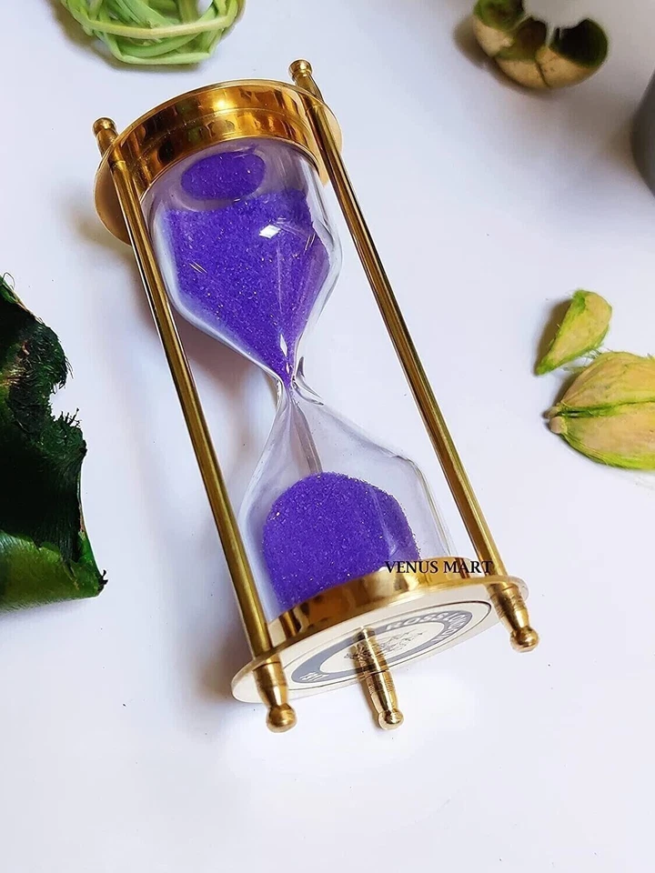 Antiguo reloj temporizador de arena de latón reloj de arena de cristal de arena tema de decoración vintage Foto 2 de 4