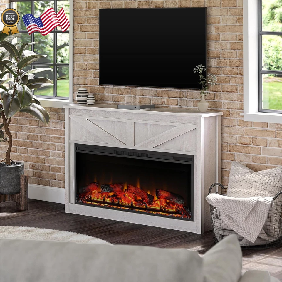 Electric Fireplace 49" Ivory Oak Farmington Wide Modern Farmhouse Mantel NEW - Image 2 of 4