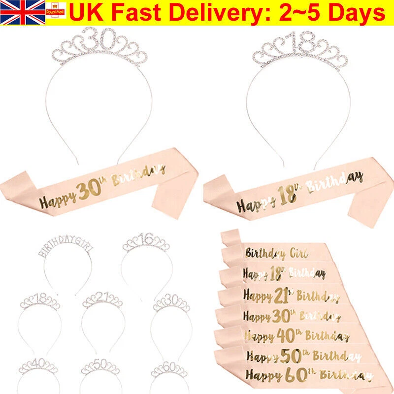 HARDWORK-BEE 18th Rose Gold Happy Birthday Sash and 18 Birthday Tiara Rhinestone Crown Headb