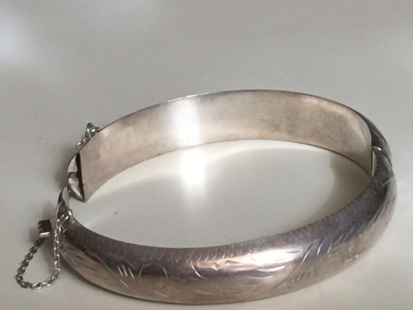Antique Sterling Silver Embossed Hinged Bangle Br… - image 6