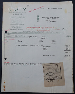 Rechnung SURESNES 1950 PARFUMS COTY Billhead 154