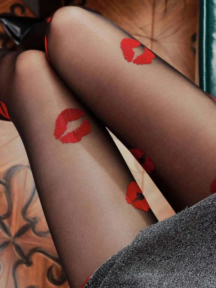 Medias de moda con patrón de labios para mujer para medias de verano red 1 par Foto 2 de 4