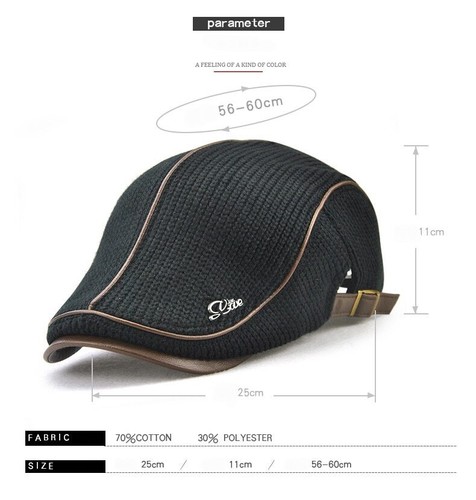BERET casquette chaud tricoté bleu marine homme chapeau plat AJUSTABLE vintage - Picture 2 of 4