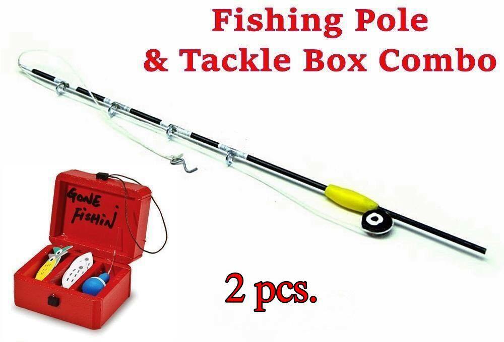 MINIATURE 6 FISHING POLE & TACKLE BOX COMBO FAIRY GARDEN DOLLHOUSE SHADOW  BOX