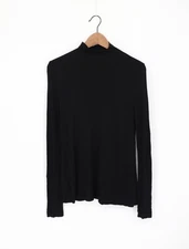 ENZA COSTA Silk Rib Long Sleeve Mock Neck Top Black S $175 E1 304