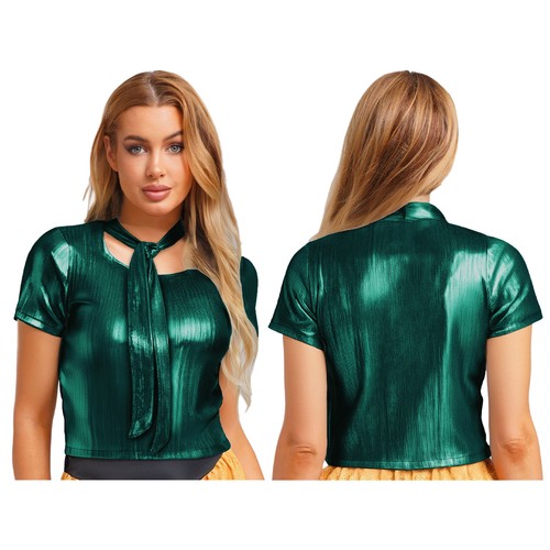 Women's Blouse Stylish Tops Round Neck T-shirt Costume Lingerie Disco Tank 80s - Picture 53 of 117