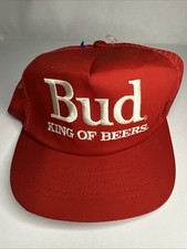 Vintage Bud King of Beers Trucker Snapback Red Hat Cap Made in USA *NICE*