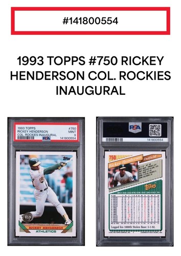1993 Topps - Rickey Henderson #750 Colorado Rockies Inaugural Gold Seal PSA 9 MT - Picture 5 of 5