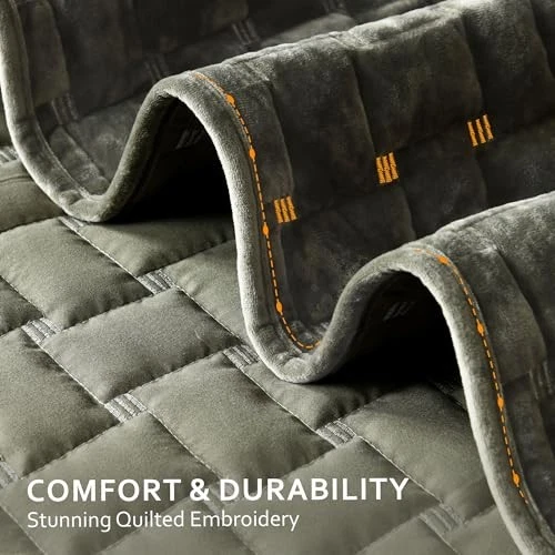 Edredón de terciopelo tamaño king - Juego de edredón de lujo verde oliva, terciopelo ligero Foto 2 de 4