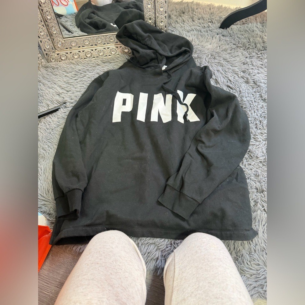 🌟PINK Victoria's Secret Black Hoodie with White Logo