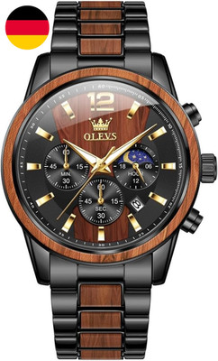 OLEVS Herrenuhr Analog Quarz Holz Armbanduhren Luxus Kleid Chronograph Edelstahl