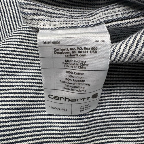 Carhartt Shirt Mens XL Tall Blue Hickory Stripe Workwear Chore Heavy Utility Zip - Picture 5 of 8