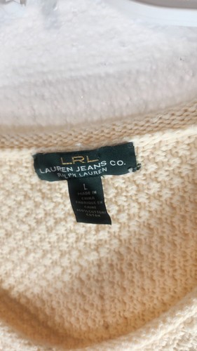 Lauren Ralph Lauren Sweater Women Cream & Taupe Cotton Knit Fisherman Sz L - Picture 6 of 10