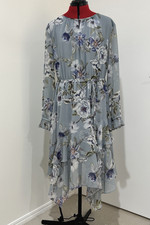 Forever New midi dress Womens size 16 floral ruffles hankerchief hem long sleeve