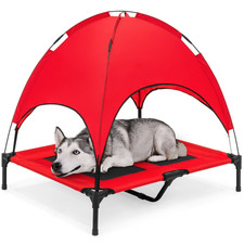 36In Outdoor Raised Mesh Cot Cooling Dog Pet Bed W/ Removable Canopy, Travel Bag