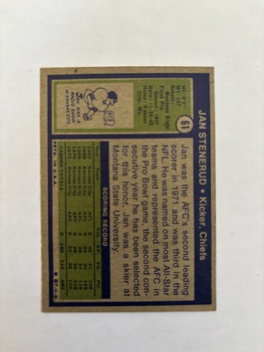 1972 Topps Fußball - Jan Stenerud NM-MT - Bild 2 von 2