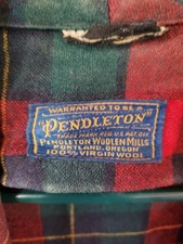 Pendleton Men's Large Green and Red Plaid Flannel Robe USA 50s